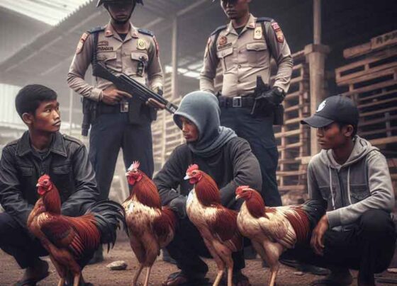 Ilustrasi judi sabung ayam. (Microsoft Bing)