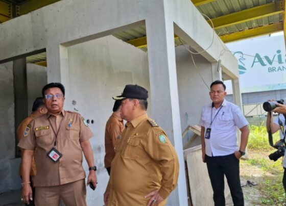 Bupati Kotim Halikinnor saat meninjau proyek pasar yang mangkrak, yakni Pasar Mangkikit di Jalan Pangeran Antasari Sampit, belum lama ini.