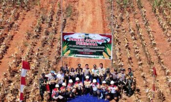 Foto bersama pascapanen perdana jagung di Kecamatan Mentaya Hulu.