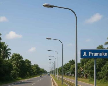 Ilustrasi penerangan jalan umum di Jalan Pramuka Sampit.