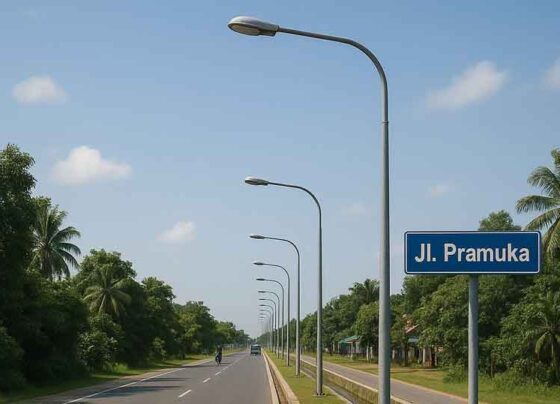 Ilustrasi penerangan jalan umum di Jalan Pramuka Sampit.