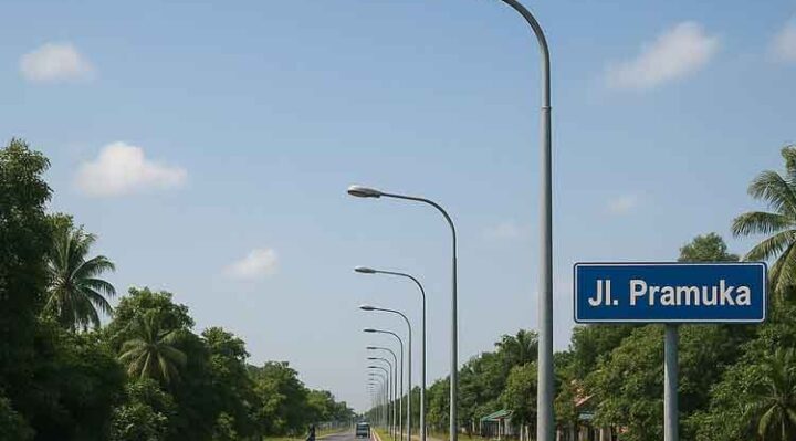 Ilustrasi penerangan jalan umum di Jalan Pramuka Sampit.
