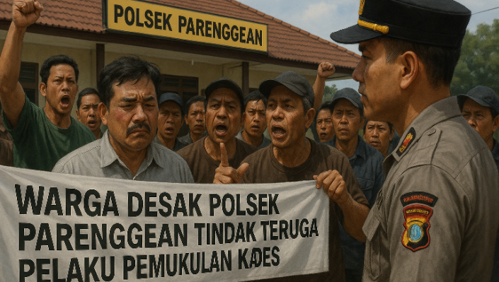 Ilustrasi warga mendesak Polsek Parenggean menangkao pemukul Kades Kabuau.