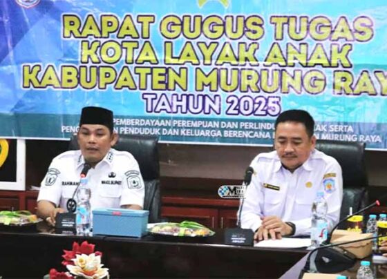 Wakil Bupati Murung Raya, Rahmanto Muhidin hadiri Rapat Gugus Tugas Kota Layak Anak (KLA) 2025 di Aula A Kantor Bupati Murung Raya, Rabu, 11 Juni 2025.